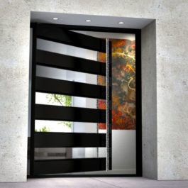 glass and steel modern entry door with door length polished custom door hardware