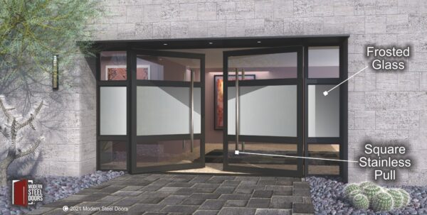 HORIZON PIVOT DOOR WITH FROSTED GLASS AND SIDELIGHTS