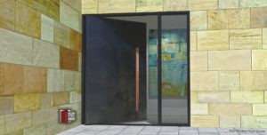 MODERN METAL DOOR WITH CUSTOM WOOD DOOR HANDLES