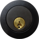 black round door lock with matching paint finish