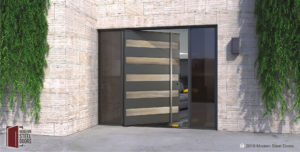 modern entry door made of genuine white oak wood and metal with long door handles and sidelights