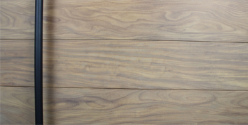 genuine washed teak wood with round powder-coated black door hardware