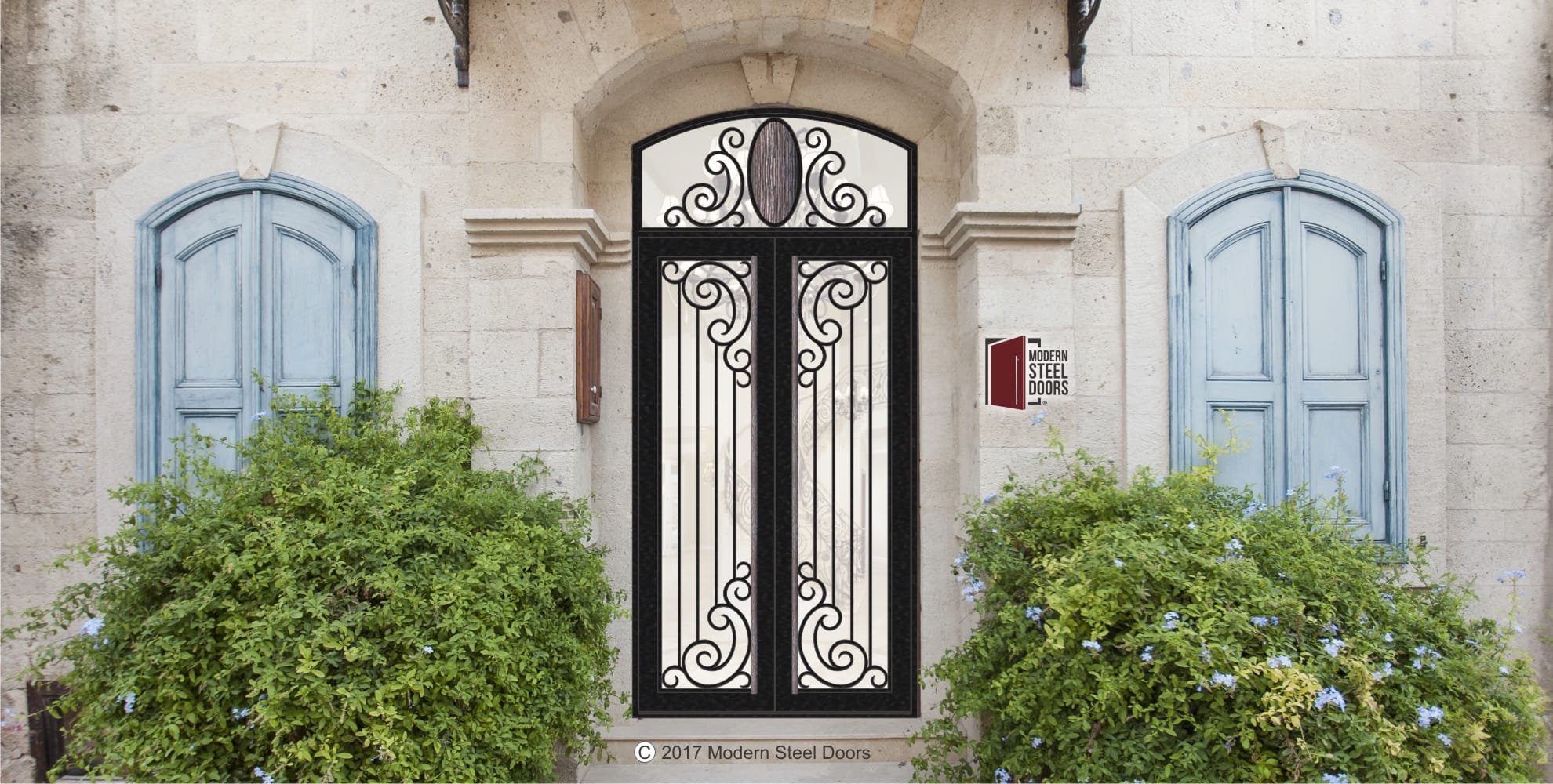transitional style paris double door front door design with arched transom and handmade custom door hardware